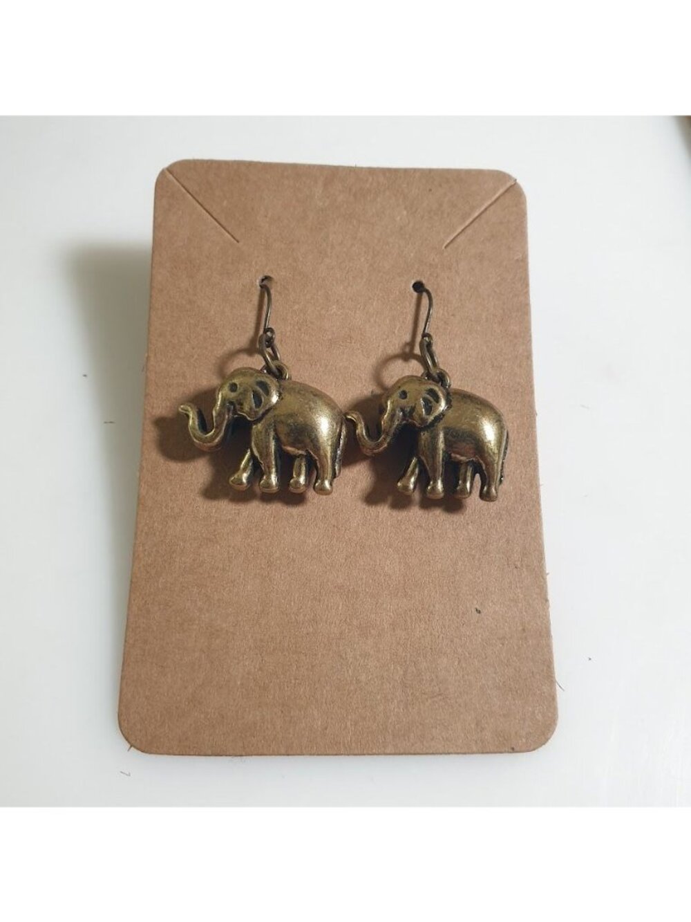 Antique Finish Brass Elephant Drop Dangle Earrings Hook Lightweight Jewelry Gift